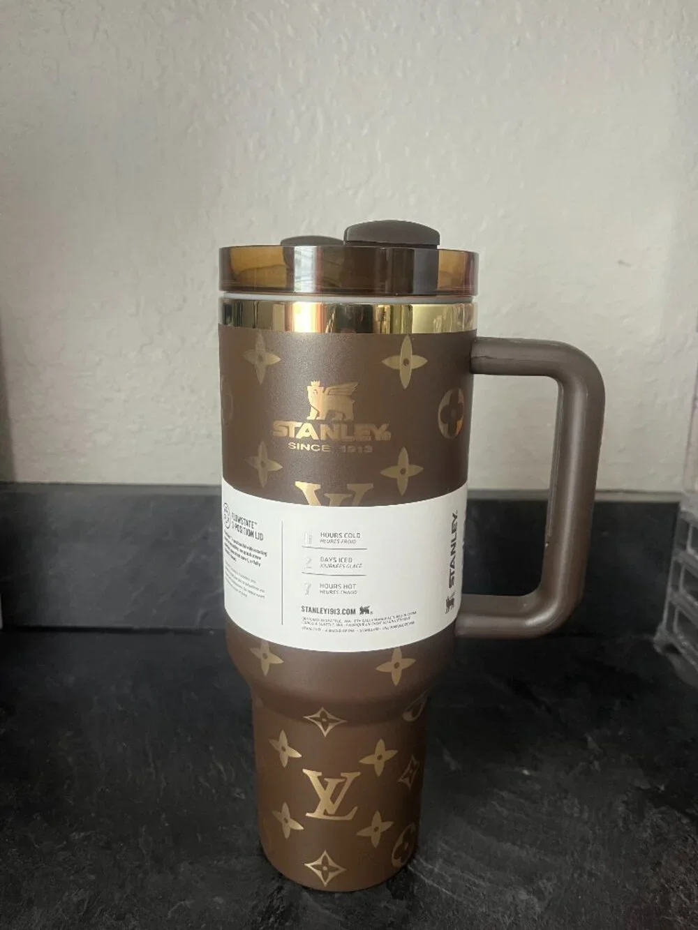 Stanley Chocolate Brown and Gold   Quencher Tumbler with Handle